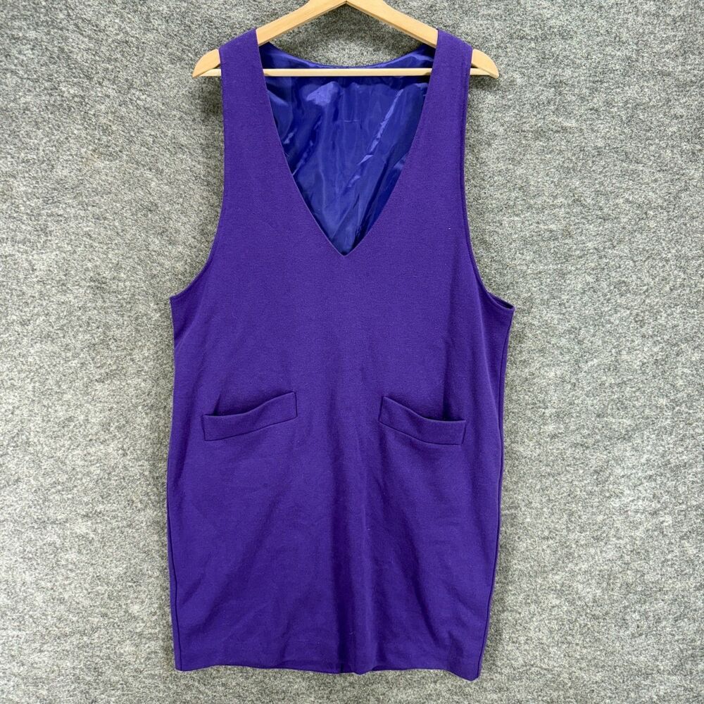 Michele Dress Women L Large Blue Shift Short V-Neck Sleeveless Pockets Cotton